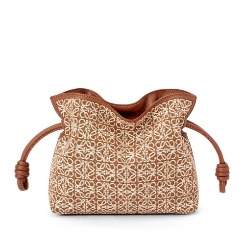 LOEWE/罗意威 22新款Flamenco系列 女士迷你棕褐色小牛皮配链条肩带抽绳开合单肩手拿包A411FC2X38-2713