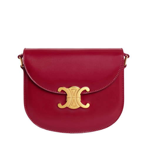 CELINE/赛琳 22新款BESACE TRIOMPHE系列 女士TEEN款式红色牛皮革凯旋金扣翻盖开合单肩斜挎包110413BF4.27CA