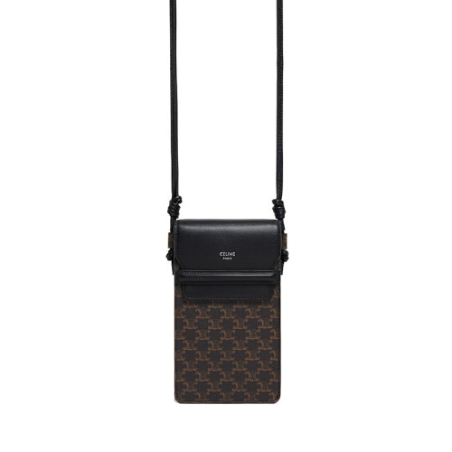 CELINE/赛琳  男士黑色老花帆布小羊皮徽标单肩斜挎手机包 10G332CQD.38SI