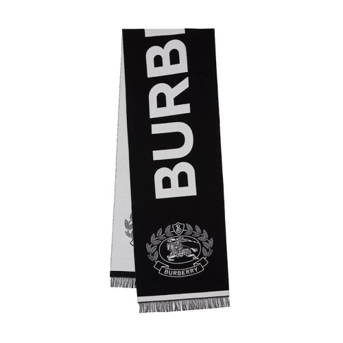 BURBERRY/博柏利 女士黑/白羊毛配真丝骑士图案徽标刺绣围巾80609661