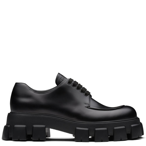 PRADA/普拉达  Monolith系列 男士黑色亮面皮革系带鞋2EE356_B4L_F0002