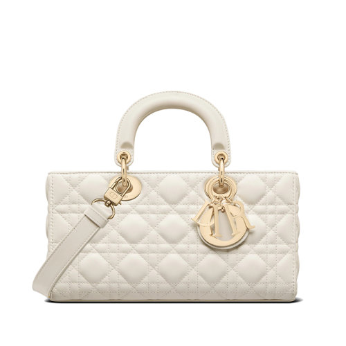 DIOR/迪奥 22春夏新款LADY D-JOY系列 女士奶白色藤格纹羊皮革可拆卸肩带单肩斜挎手提包M0540ONGE_M030