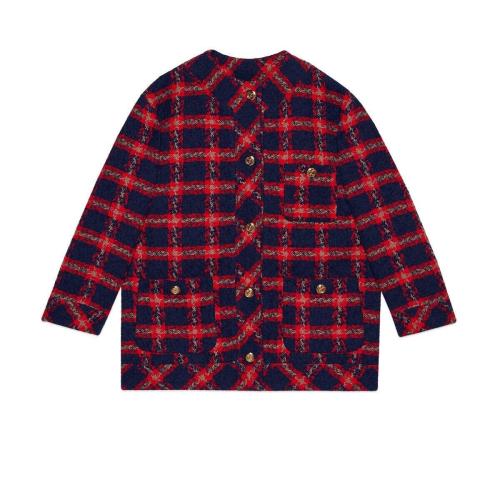  GUCCI古驰 22年秋冬 女士 GG纽扣格纹花呢夹克 674336 ZAGLK 4956