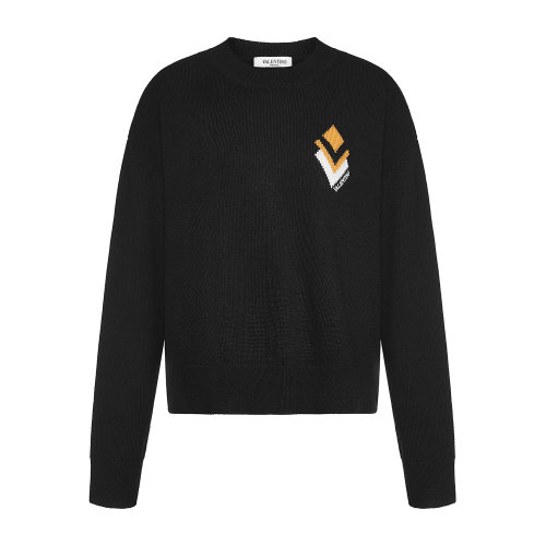 Valentino/华伦天奴 黑色 女士嵌花羊毛绒针织衫毛衣 UB3KC14R5N70NO 2020年秋冬