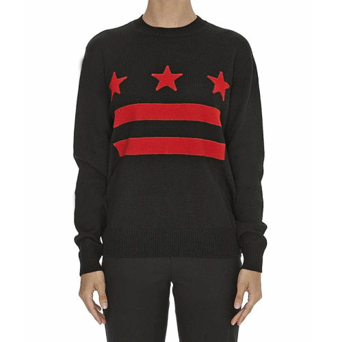 Givenchy/纪梵希 女士黑红拼色羊毛星星图案圆领长袖上衣针织衫毛衣 17A7807542-009