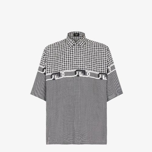  FENDI芬迪 22年秋冬 男士 短袖衬衫 拼色桑蚕丝衬衫 FS079_L2KF19FD