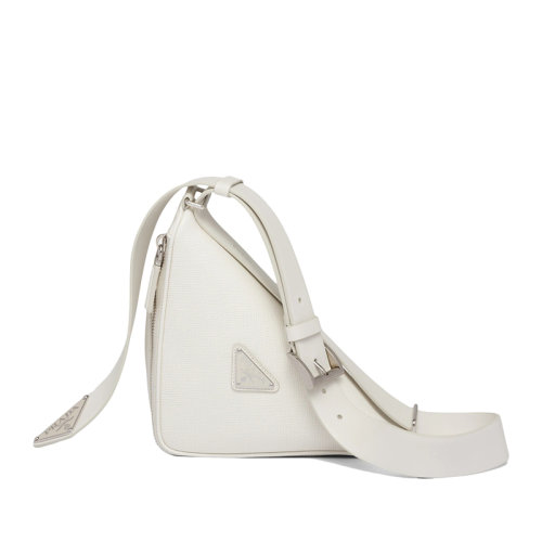 PRADA/普拉达 经典款 男士白色Saffiano皮革三角形拉链开合手提单肩香蕉包2VL039_2FAD_F0009_V_OOO