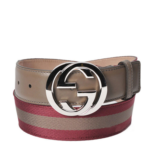 GUCCI/古驰 男士银色双G板扣咖啡色皮带腰带 114984-H90WN-6272