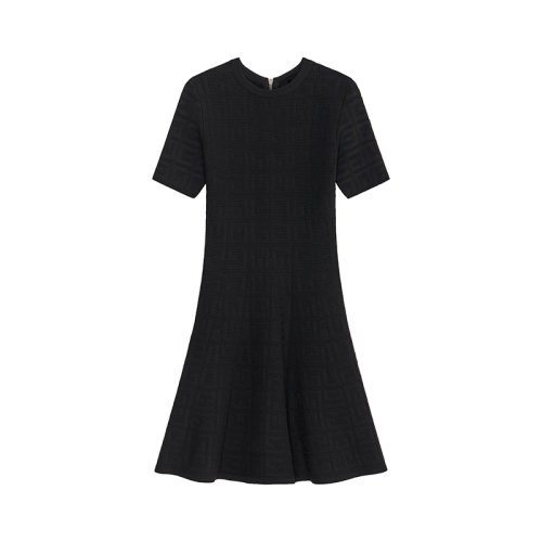 Givenchy/纪梵希 22年秋冬新款 女士黑色粘胶纤维混纺老花提花连衣裙BW21DJ4ZA4-001