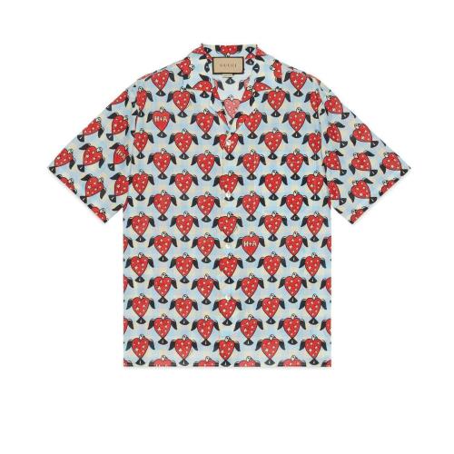  GUCCI古驰 22年秋冬 男士 Gucci HA HA HA特别系列鸽子心形印花衬衫 718033 ZAK3J 4699