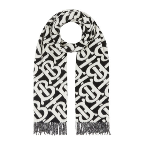 BURBERRY/博柏利 男女同款中性拼色羊绒经典TB字母徽标提花梭织两端流苏长方形披肩围脖围巾  8033988