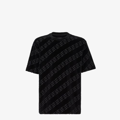  FENDI芬迪 22年春夏 男士 短袖T恤 黑色天鹅绒T恤 FY0936AHCAF0QA1