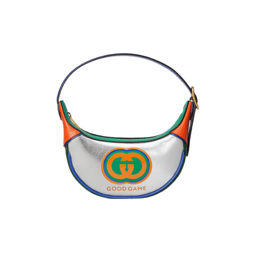 GUCCI/古驰 23春夏新款 Good Game系列 男士银色金属丝皮革配彩色皮革饰边双G拉链开合单肩手提包720530AAA6H8142