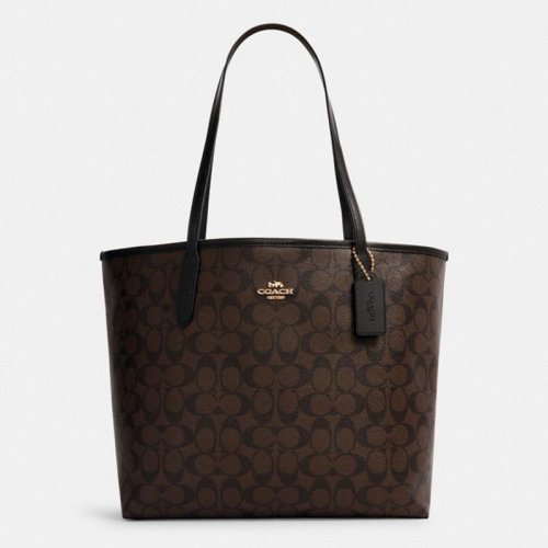 COACH 蔻驰 女包CITY系列 大容量托特包购物袋单肩包手提包 5696 IMAA8 深棕色