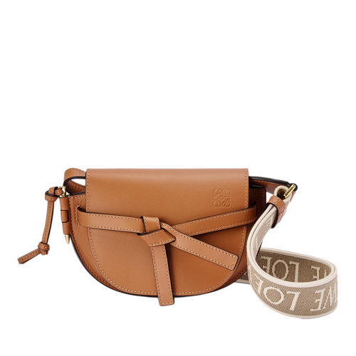 LOEWE/罗意威  Gate Dual系列 女士迷你棕褐色小牛皮翻盖单肩斜挎腰包0010623429