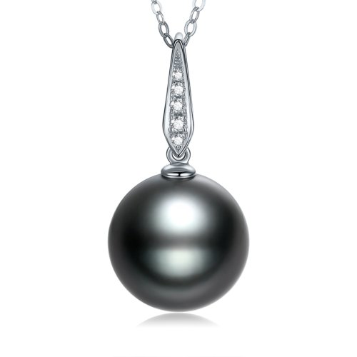 【新款】SANDYRILLA/仙蒂瑞拉 简约款式13-14mm大溪地黑珍珠18K金钻石吊坠