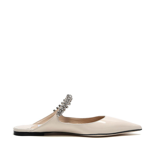 JimmyChoo/周仰杰女士漆皮尖头平底拖鞋凉鞋 BING FLAT PAT