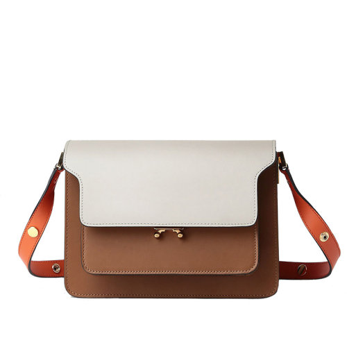 MARNI/玛尼  TRUNK系列 白棕橙色三色拼接小牛皮信封包斜挎单肩包 SBMPN09NO3LV583Z108N