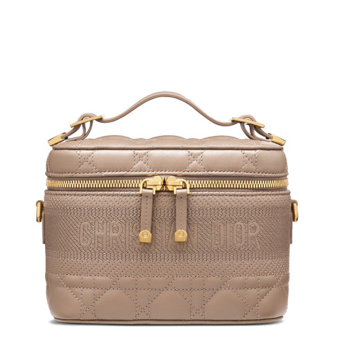 DIOR/迪奥 20  DIORTRAVEL系列 女士灰褐色藤格纹小羊皮可拆卸肩带单肩斜挎洗漱包S5488UNTR_M45M