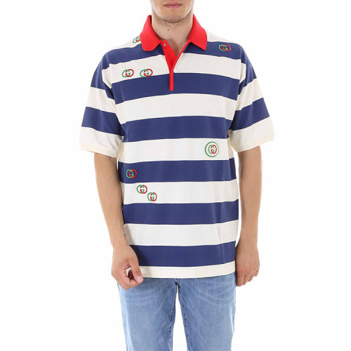 GUCCI/古驰 19年春夏 翻领 男性 条纹 拼色 男士短POLO 581976XJA6H