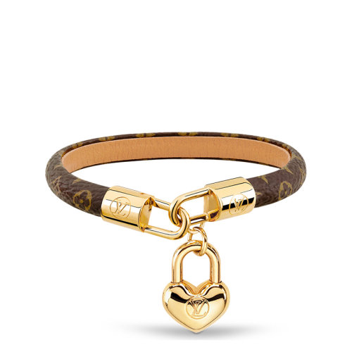Louis Vuitton/路易威登 22春夏新款CRAZY IN LOCK系列 米色/棕色老花帆布小牛皮内衬金色心形锁饰手链M6451E