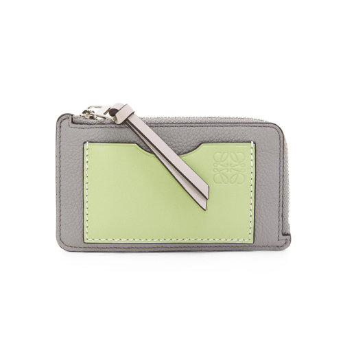 LOEWE/罗意威 23春夏新款 女士珍珠灰/浅淡绿色粒面小牛皮拉链开合零钱包C660Z40X04-8694