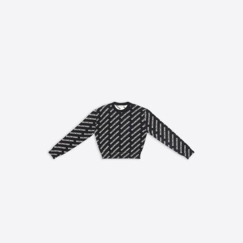  BALENCIAGA巴黎世家 22年秋冬 女士 长袖T恤 Womens Mini Allover Logo Sweater in Black 6942