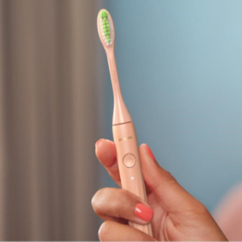 Philips/飞利浦 电动牙刷成人 One系列 全自动可充电版电动牙刷 30天续航 含牙刷盒 差旅便携随行 HY1200/15 赤霞粉