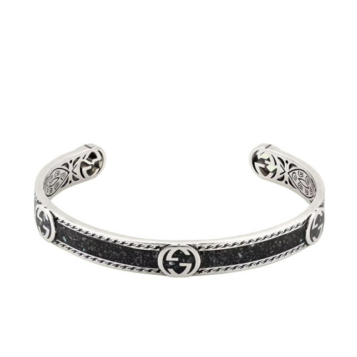 GUCCI/古驰 22新款 男女同款互扣式双G黑色珐琅细节925银手镯?645570J84101064