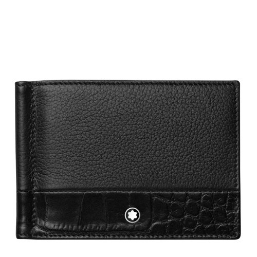 MontBlanc/万宝龙 男士经典时尚商务黑色皮革对折短款钱包钱夹卡包卡夹 118754