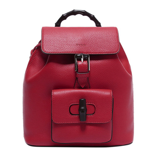 GUCCI/古驰 BAMBOO SAC系列女士纯色牛皮竹节提手流苏吊饰针扣开合手提包双肩包旅行包背包女包 387149-A7M0N 多色可选