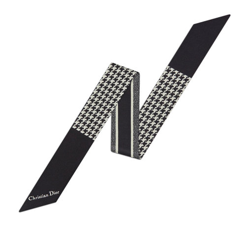 DIOR/迪奥 22年早春新款 30 MONTAIGNE MITZAH系列 女士黑色纯桑蚕丝千鸟格纹LOGO丝巾15MON106I601_C089