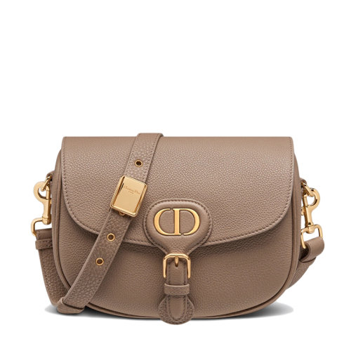 DIOR/迪奥  BOBBY系列 女士中号灰褐色粒面小牛皮翻盖斜挎单肩包M9319UBBN_M45M