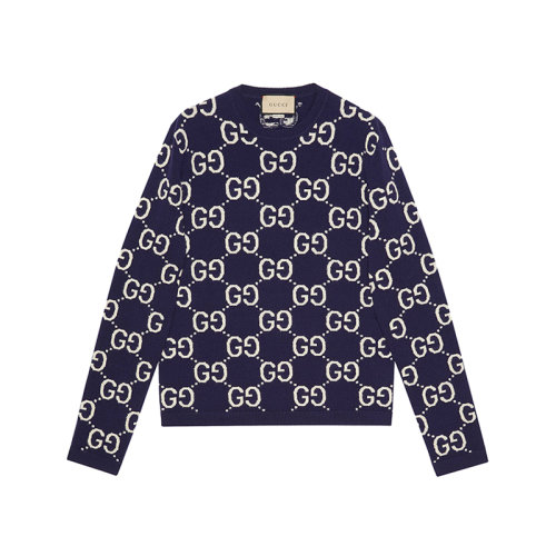 GUCCI/古驰 【22秋冬新款】 男士羊毛圆领长袖针织衫羊毛衫毛衣卫衣GG提花老花图案 692900 XKCC5