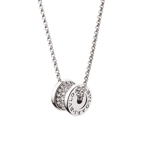 BVLGARI/宝格丽 B.zero1系列18K金白金满钻   小蛮腰弹簧项链 351117