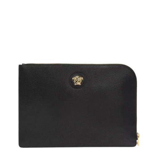 VERSACE/范思哲  男包女包黑色皮革金色美杜莎头像装饰时尚百搭拉链手拿包  DL26137-DGOVV-D410H