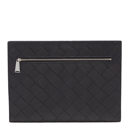 Bottega Veneta/葆蝶家  男士黑色皮革编织拉链装饰手拿包男包629136-VCRU1-8803