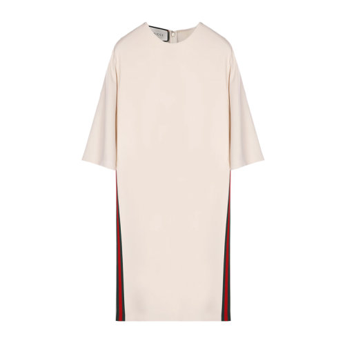 GUCCI 古驰 女士 服装  白色侧边条纹织带弹力连衣裙T恤裙 女士连衣裙