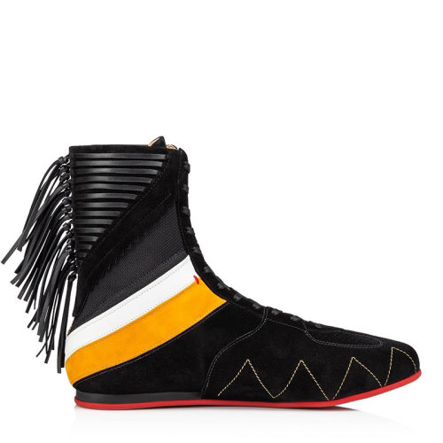 Christian Louboutin/克里斯提鲁布托 男士黑色绒面革和V形小牛皮运动鞋3201238CM47