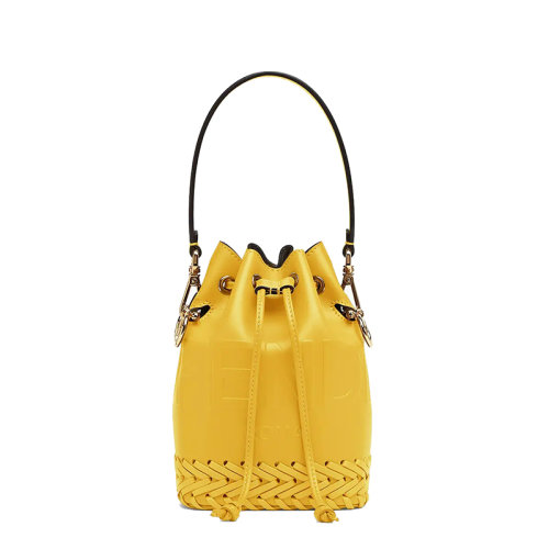 FENDI/芬迪 MON TRESOR系列 女士迷你黄色皮革饰有手工刺绣配可拆卸肩带斜跨单肩手提水桶包8BS010AGV0F192E