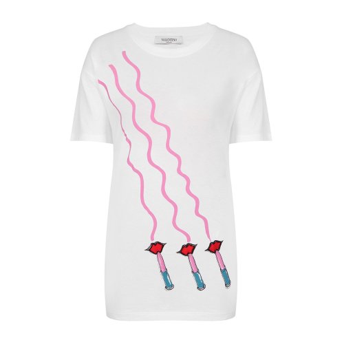 【香港直邮】VALENTINO 白色 印花 女士短袖T恤