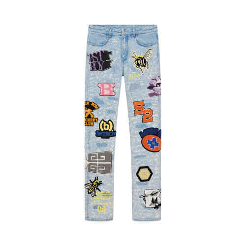 Givenchy/纪梵希 23年早春新款 BSTROY联名系列 男士中蓝色纯棉破洞效果贴片直筒牛仔裤BM51675Y45-420