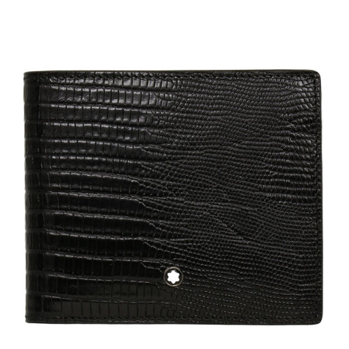 MontBlanc/万宝龙 男士黑色压纹皮革短款对折logo钱包钱夹卡包卡夹 116290