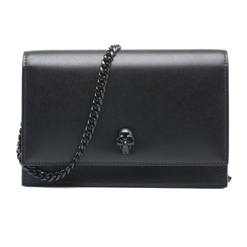 Alexander McQueen/亚历山大麦昆21新品骷髅装饰翻盖牛皮革女士单肩斜挎包6130881CW0V