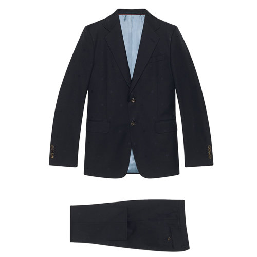 GUCCI/古驰男士深蓝色蜜蜂羊毛华达呢直筒西装和西裤 2件套604081Z589E4440