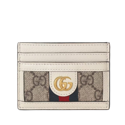 GUCCI/古驰 22春夏新款Ophidia系列 女士米色/乌木色老花帆布配白色皮革金扣卡夹52315996IWG9794