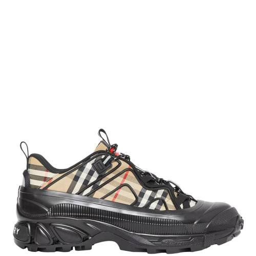 BURBERRY/博柏利 22年早春新款 男士黑色/典藏米色棉质混纺Vintage复古格纹秀款运动鞋80390471