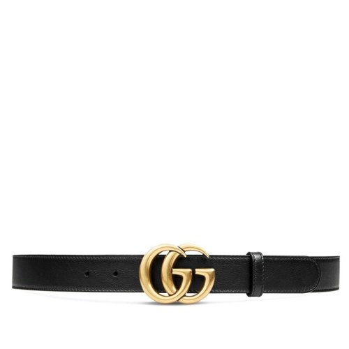 GUCCI/古驰 经典款3CM 男女同款黑色皮革金色双G扣腰带  ?414516AP00T1000