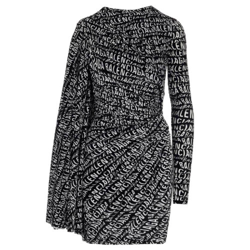 Balenciaga/巴黎世家  女装 字母LOGO 女士黑色尼龙时尚圆领连衣裙 583827TFL25 1000