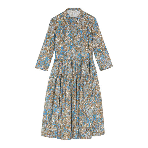 MaxMara/麦丝玛拉 22年早春新款 PEPE系列 女士绿色纯棉府绸碎花中长连衣裙9221122106003